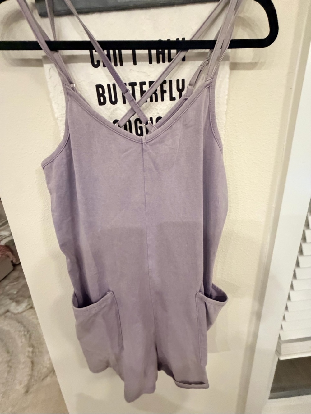 Hem & Thread Lavender Cross-Back Romper with Pockets